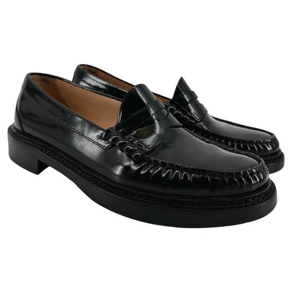 J.Crew Rowan Penny Loafers Shoes Slip On Chunky Heeled Career Leather Black 10 - Picture 2 of 7